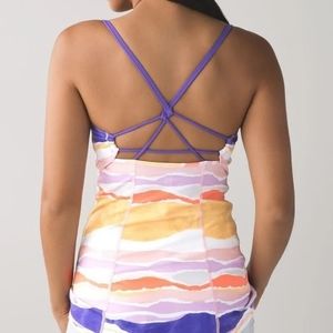 Lululemon Dancing Warrior Tank Top Bleacher Stripe White Iris/ Iris Flower Luon